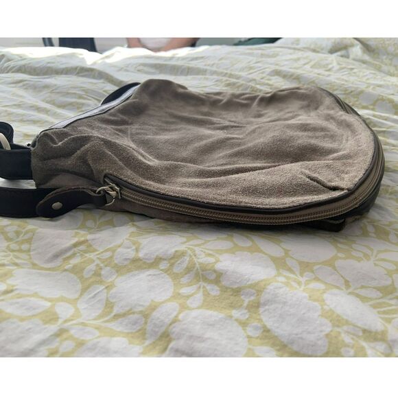 Bruno Rossi Suede Saddle Bag Taupe - Picture 7 of 14